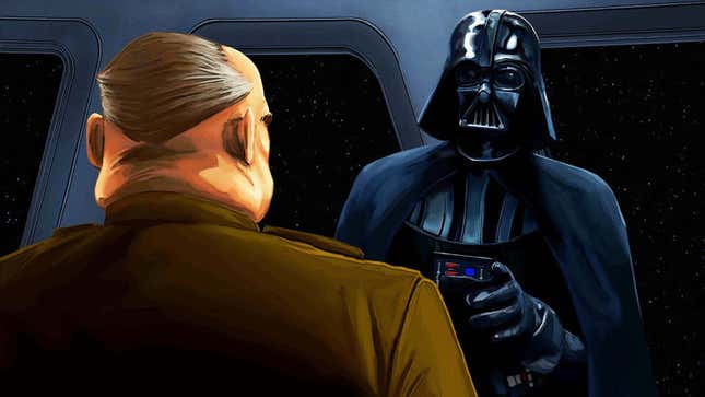 A screenshot shows Darth Vader talking to a person. 