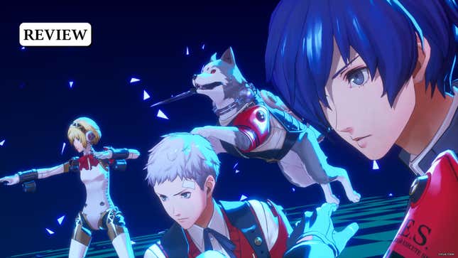 Makoto, Akihiko, Koromaru, and Aigis prepare to attack.