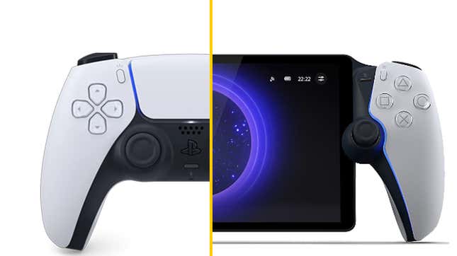 An image shows a splitscreen of a DualSense controller and a PS Portal.