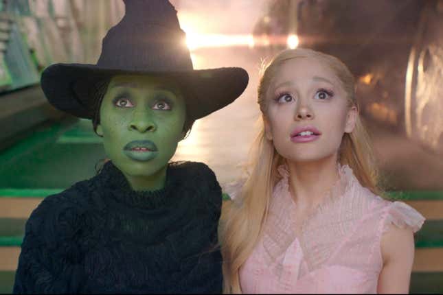 Glinda and Elphaba looking into the distance